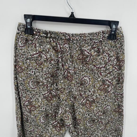 ZARA NWT Casual Olive Green Floral Print Elastic Waist Tie Waist Pants // XS - Picture 6 of 7